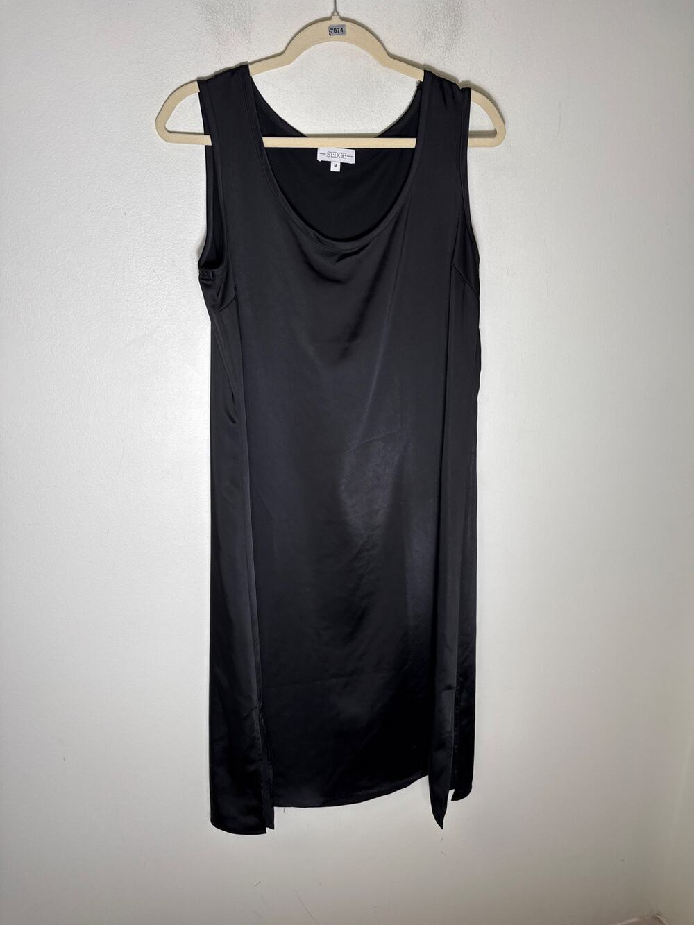 S'Edge Black Sleeveless Satiny Midi Dress Sz M